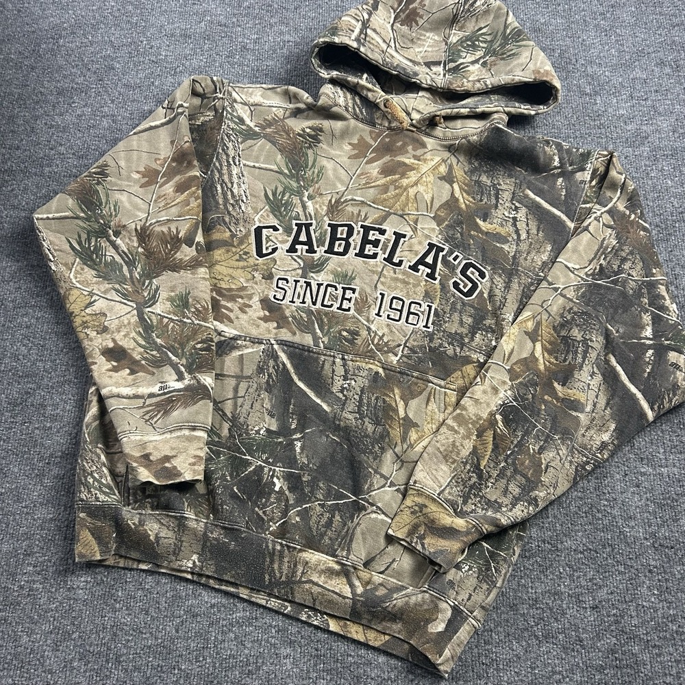 Cabelas Hoodie Mens Medium Brown Camo Pullover Fleece Sweatshirt Hunting